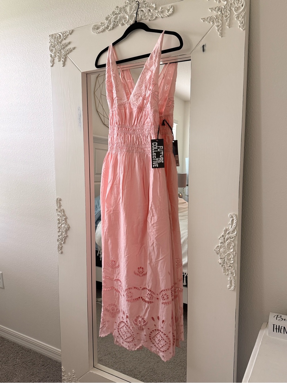 Light Pink Eyelet Maxi Dress with Smocked Waist